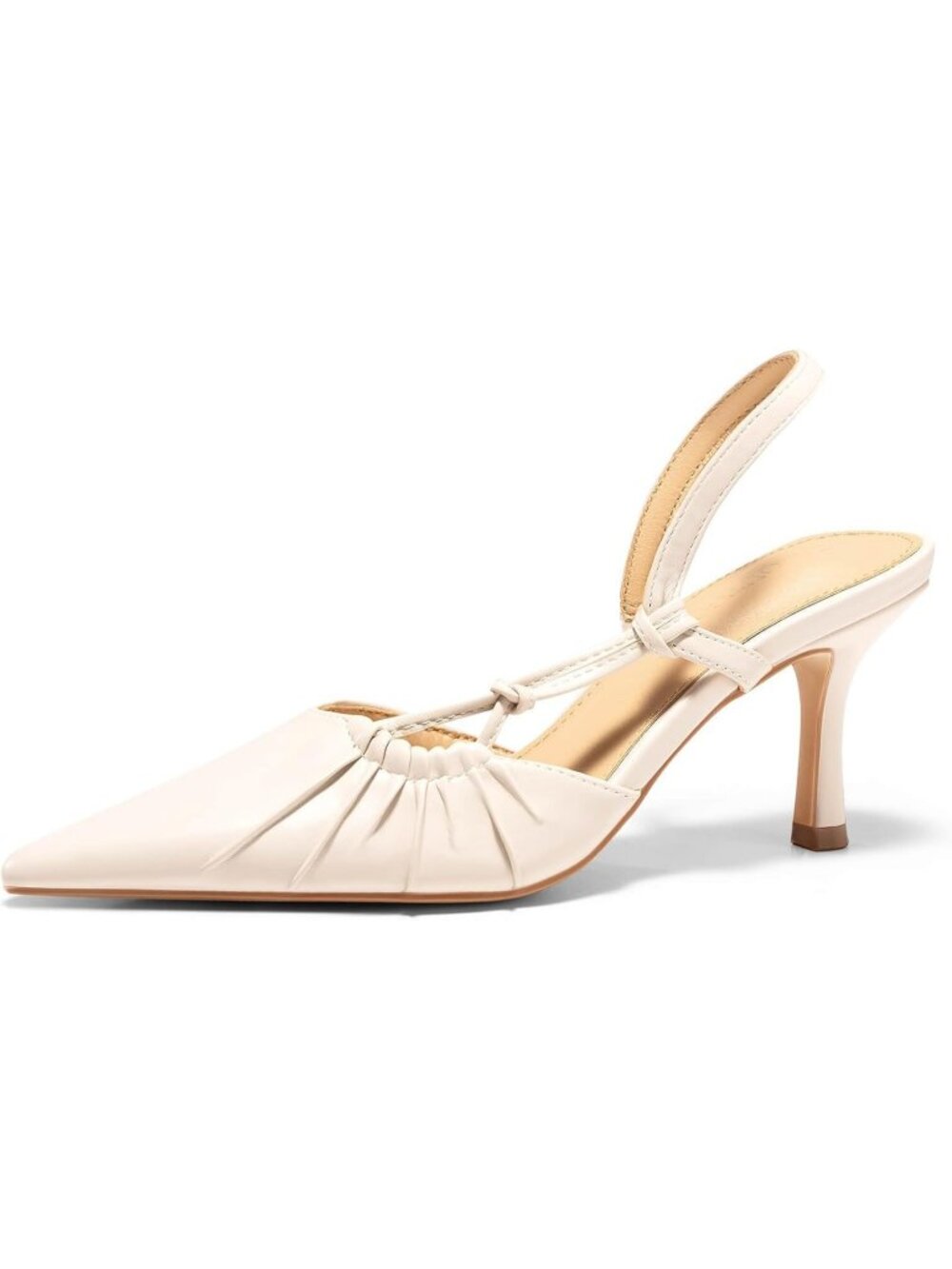 Women's Cream White Kitten Heels Closed Pointed Toe Pumps Party Dressy Shoes